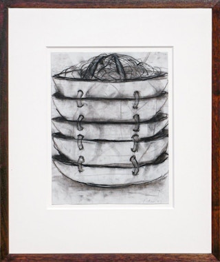 Monochromatic Still Life Drawing of Stacked Bowls