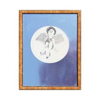 "You Owe Me" Circular Drawling of Woman with Wings 1970s