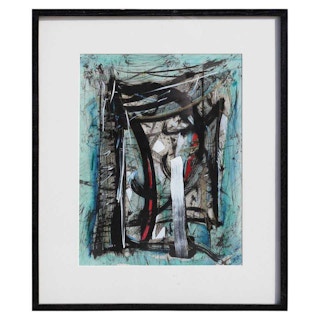 Barry Ebner Blue Tonal Contemporary Abstract Expressionist Painting 1987