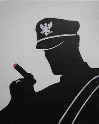 "Brock" Gray & Black Abstract Surrealist Figurative Painting of Man with Tobacco 2021