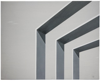 "Silent but Deadly" Gray Toned Abstract Surrealist Architectural Painting 2018