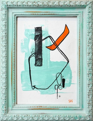 “Aqua Flavored Abstract” Aqua and Black and Orange Contemporary Painting 2022