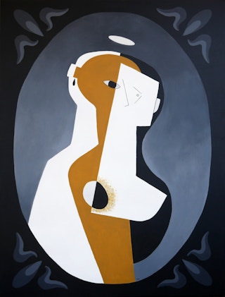 “All Saints Day (Large)” Large Black, White, & Yellow Surrealist Figure Painting 2022