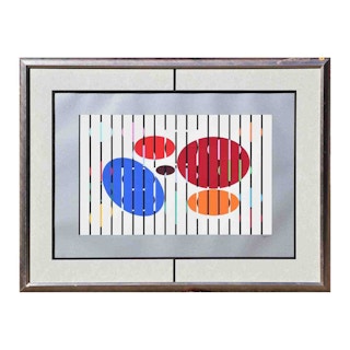 Large Orange, Blue, and Red Abstract Geometric Lithograph Edition 84 of 90