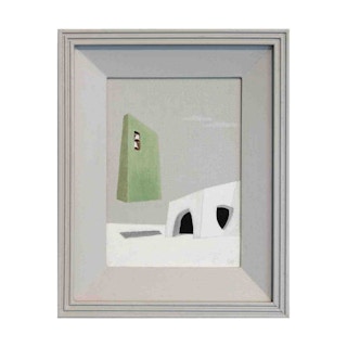 “Hope Cathedral, Dallas” Green & Grey Abstract Surrealist Landscape Painting 2020