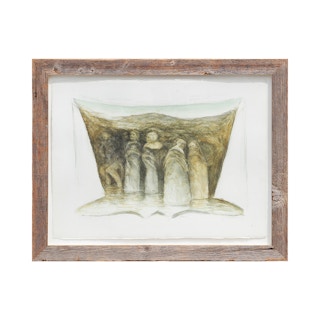 "Las Meninas" Green Toned Abstract Figurative Painting Late 20th Century