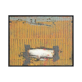 "Subculture II" Gray and Yellow Stripes Textured Abstract Mixed Media Painting 2005