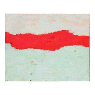 White, Red, and Light Blue Horizontal Abstract Expressionist Painting Late 20th Century