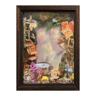 “Visions of Jimi Hendrix in the Bottom of My Fish Tank” 3D Mixed Media Collage 2018