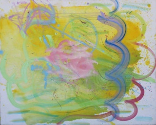 Large Bright Yellow, Green, Purple, and Pink Gestural Abstract Painting 20th Century