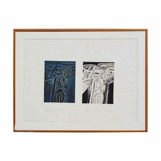 "Twin Totems" Blue and Black Double Abstract Figurative Prints 1985