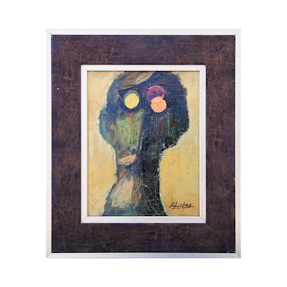 "Psychedelia #1" Black and Yellow Toned Abstract Figurative Man Painting 1967