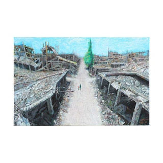 Ravages of War in Lebanon with Two People Impressionist Landscape Painting 2016