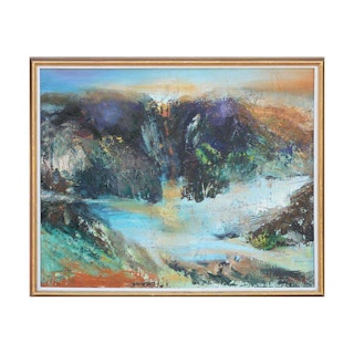 "Desert Dawn" Blue Toned Abstract Impressionist Waterfall Landscape Painting 2015