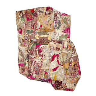 "Farm to Table" Pink, Green and Brown Abstract Mixed Media Sculptural Collage 2020