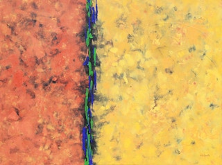 “Tectonic” Contemporary Red and Yellow Abstract Expressionist Painting