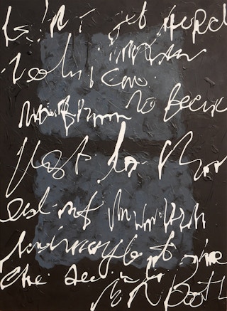 "Writing on the Wall" White, Gray, and Black Abstract Contemporary Painting 2022