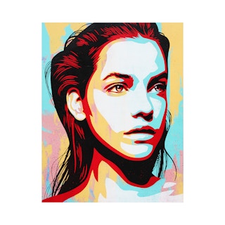 “Eclipse” Contemporary Blue, Orange, Red, & Pink Vectorized Female Portrait 2022