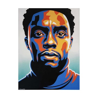 Chadwick Boseman “Black Panther” Teal, Blue, Orange, and Yellow Modern Portrait 2021