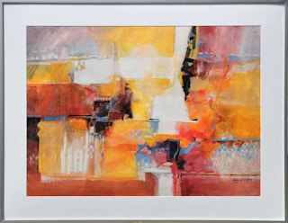 "Cuernavaca" Warm Toned Modern Abstract Mixed Media Painting of Mexico 2005