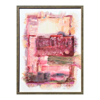 "Oaxaca III" Pink and Red Modern Abstract Watercolor Painting of Mexico 1986