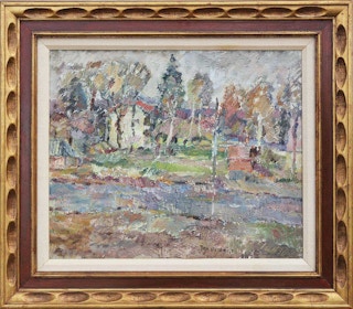 Pastel Toned Mid-Century Abstract Impressionist Polish Village Houses Landscape 20th Century