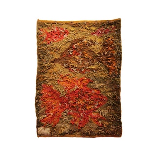 "Ryby W Sieci" Orange and Red Toned Abstract Fishes Gobelin Polski Tapestry 1970s