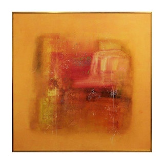 "Cozumel" Orange and Red Abstract Geometric Painting 20th Century