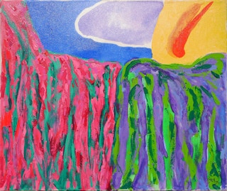"Canyon" Pink, Green, Purple, Blue and Yellow Abstract Landscape Painting 2018