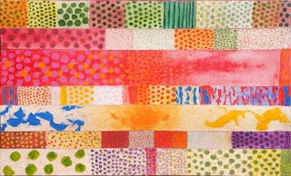 "The Seasons" Warm-Toned Geometric Abstract Painting with Stitched Canvases 2013