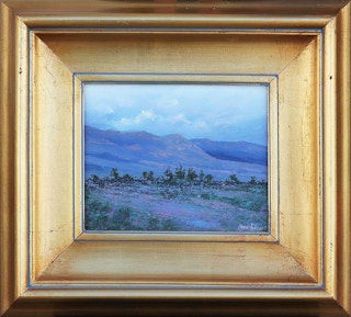 Purple & Blue Toned Abstract Impressionistic Evening Mountain Landscape Painting