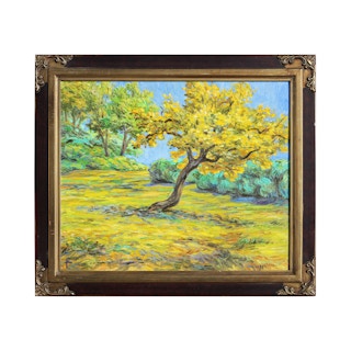 "Yellow Tree" Modern Post-Impressionist Yellow & Blue Abstract Forest Landscape 2015