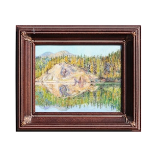 "Lady Lake" Surreal Blue & Green Abstract Landscape of a Lake with Woman's Face 2009