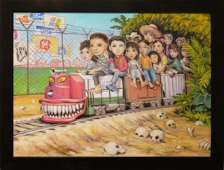 "La Bestia" Contemporary Surrealist Border Train Commentary Painting 2015