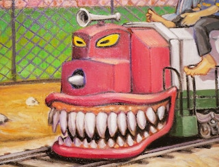"La Bestia" Contemporary Surrealist Border Train Commentary Painting 2015