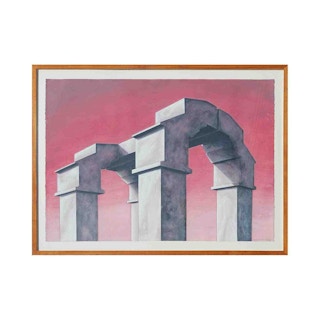 “Acadian Gateway I” Red Toned Abstract Surrealist Architectural Archway Drawing