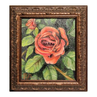 “Hungry Rose” Contemporary Surrealist Flower with Teeth Still Life Painting 2006