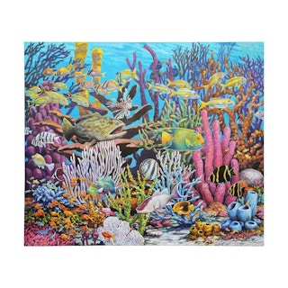 "Large Underwater Fish Painting" Colorful Realist Coral Reef Seascape Painting 2000s