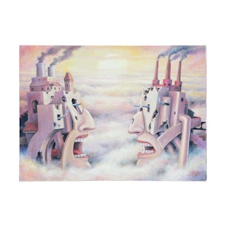 “Krieg” Soft Hued Contemporary Abstract Surrealist Painting 2004