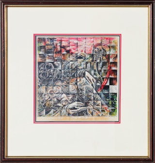 "Gothic Twilight" Red and Black Abstract Figurative Painting 1989