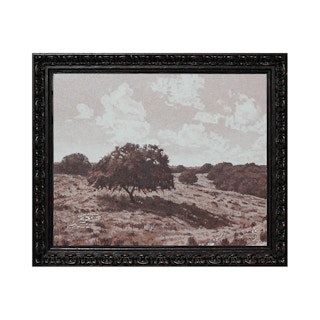 Impressionistic Sepia Toned Pastoral Hill Country Landscape Painting with Trees Late 20th Century