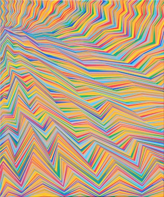 "Here Comes the Good Part" Colorful Abstract Geometric Funky Lines Painting 2022