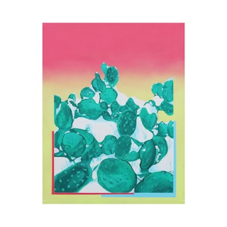 "Covered Cacti" Pink and Neon Yellow Green Contemporary Cactus Painting 2022