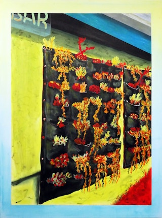 "Displaced Succulents" Blue and Green Contemporary Abstract Still Life Painting 2019