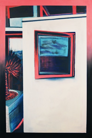 "West Texas Sunset" Peach and Blue Contemporary Abstract Landscape Painting 2021