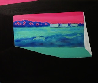 "What the Judd?" Blue & Pink Contemporary Abstract Chinati Foundation Landscape 2018