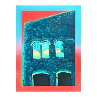 "Walk By the River" Red and Blue Contemporary Abstract Landscape Painting 2023