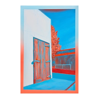 "Electric Door" Red and Blue Contemporary Abstract Landscape Painting 2023