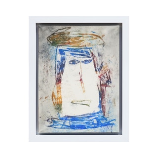 "Transparent" Blue, Yellow, and Red Abstract Figurative Painting of a Face 20th Century