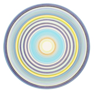 "Down by the Water" Shades of Blue and Yellow Op Art Circular Painting 2021